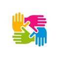 Diversity hands together. Friendship colorful symbol. Business unity pictogram. Royalty Free Stock Photo